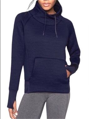 Athleta Navy Quilted Jacquard Funnel Neck Pullover Thumbholes Size S